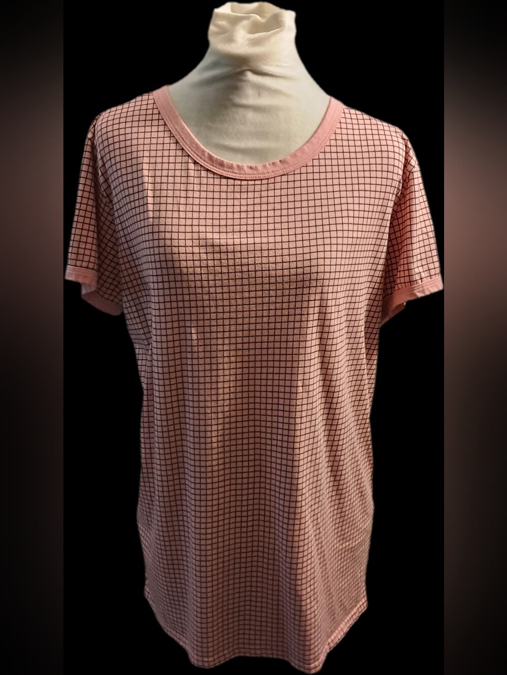 LuLaRoe Soft Pink Colored Top With Black Grid Pattern